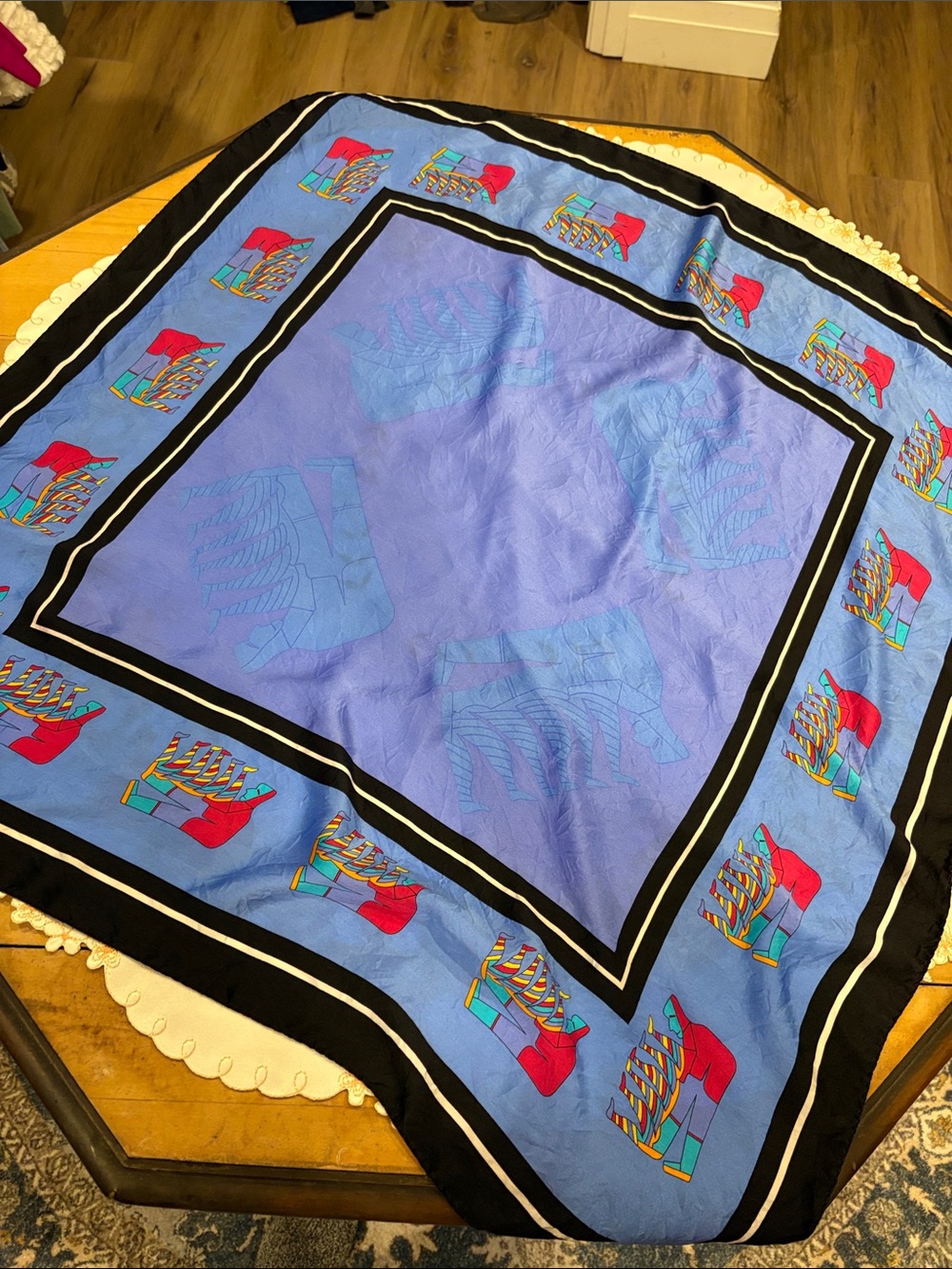 Silk Blue Decorative Scarf-Style Bedding Throw with Red Accent